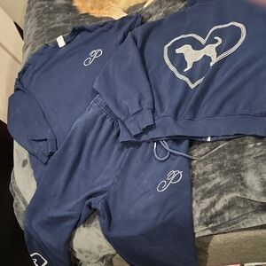 PINK Victoria's Secret Navy Blue Jogger Set w/ Exclusive Pearl Embellishments